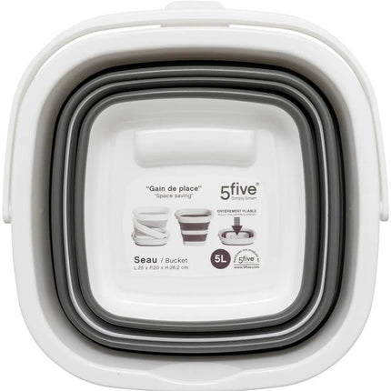 5Five Emmer opvouwbaar - 5L - grijs/wit - kunststof en rubber - Camping emmer