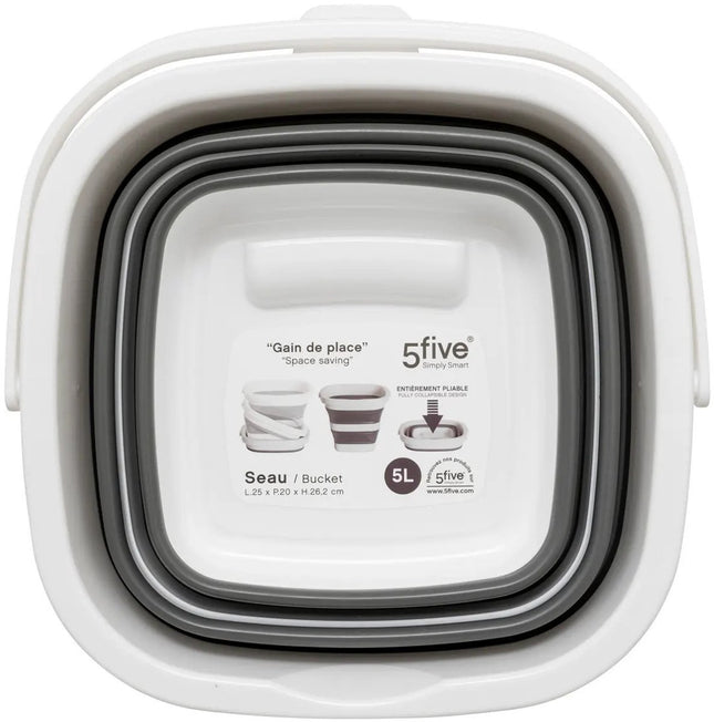 5Five Emmer opvouwbaar - 5L - grijs/wit - kunststof en rubber - Camping emmer