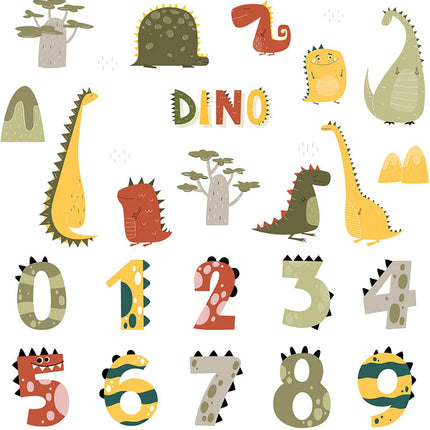 Sipo Wandsticker Cijfers en Dino's - Educatieve Muurdecoratie voor Kinderkamer - 63x63 cm - Zelfklevende Cijfersticker met Dinosaurussen