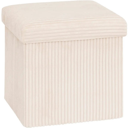 Hocker / Poef Essestial Ribcord - opvouwbaar - wit - MDF/polyester - 38 x 38 cm - met opbergruimte - extra zitplaatsen