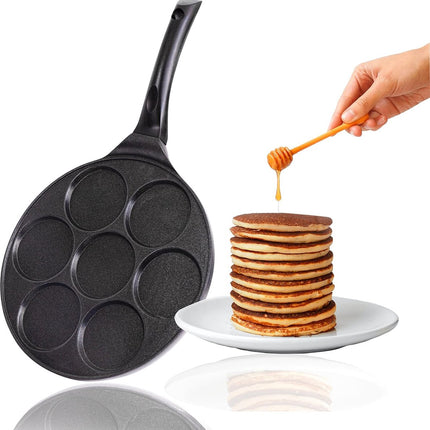 pannenkoekenpan Koekenpan met antiaanbaklaag van keramiek, 27 cm, voor mini-pannenkoeken, mini-pannenkoeken, mini-crêpe, braadeieren, 4 & 7 vormen, inductiebestendig (7 x 26)