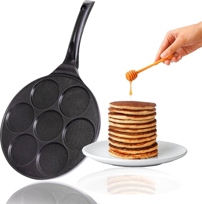 pannenkoekenpan Koekenpan met antiaanbaklaag van keramiek, 27 cm, voor mini-pannenkoeken, mini-pannenkoeken, mini-crêpe, braadeieren, 4 & 7 vormen, inductiebestendig (7 x 26)