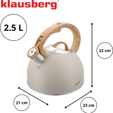 Klausberg 7913 - Fluitketel met fluit - 2.5 liter - RVS - beige