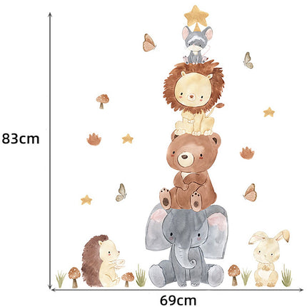 Wandsticker Dierenpiramide Meetlat - Educatieve Groeimeter voor Kinderkamer - 50 tot 250cm - Dieren Meetsticker voor Peuter- en Babykamer