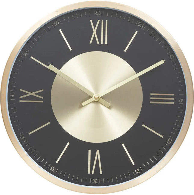 Atmosphera Wandklok/muur klok Roma Infinity - Vintage Metal - Dia 30 cm - metaal/kunststof - zwart/goud - Luxe klokken