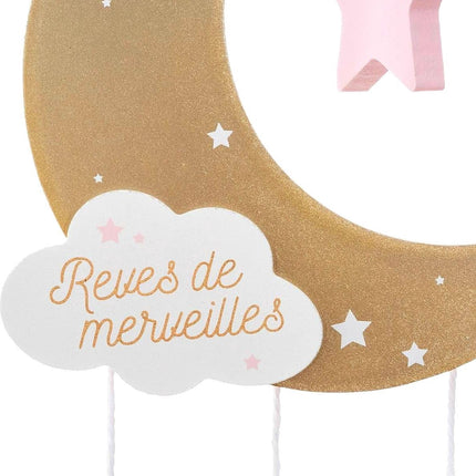 Kinderkamer Decoratie Maan Hout 43cm- Goud/Roze