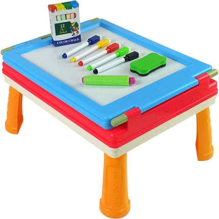 Leantoys 3-in-1 Magnetisch Krijtbord Blauw - Schoolbord met Stoel en Spelletjestafel - Educatief Speelgoed 3+ - Tafel voor Spelletjes en Krijtbord - Multifunctioneel Speelgoed - Educatief Speelgoed - Whiteboard - Magnetisch bord