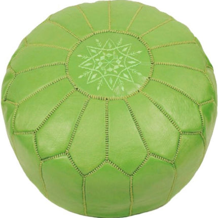 | Marokkaanse Leren Poef | Lichtgroen | 55 Ø | H 35cm | Handgemaakt | Uniek | Gevuld geleverd |