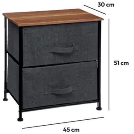 5Five Opbergmandkastje / nachtkastje - 2x manden - 45 x 30 x 51 cm - metaal/hout/stof - donkergrijs