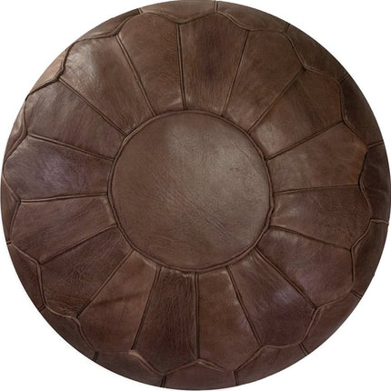 Marokkaanse Natuurlijk Leren poef XL- Chocolade bruin - Ottoman - Gevuld - Ø60