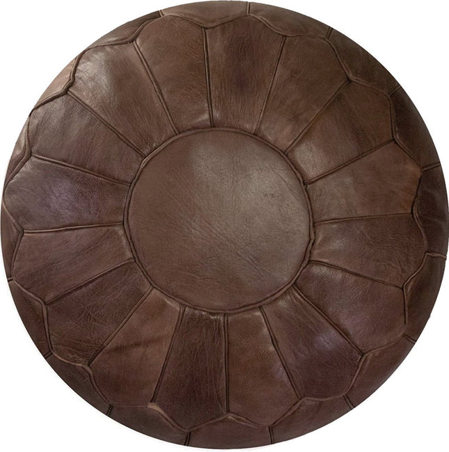 Marokkaanse Natuurlijk Leren poef XL- Chocolade bruin - Ottoman - Gevuld - Ø60