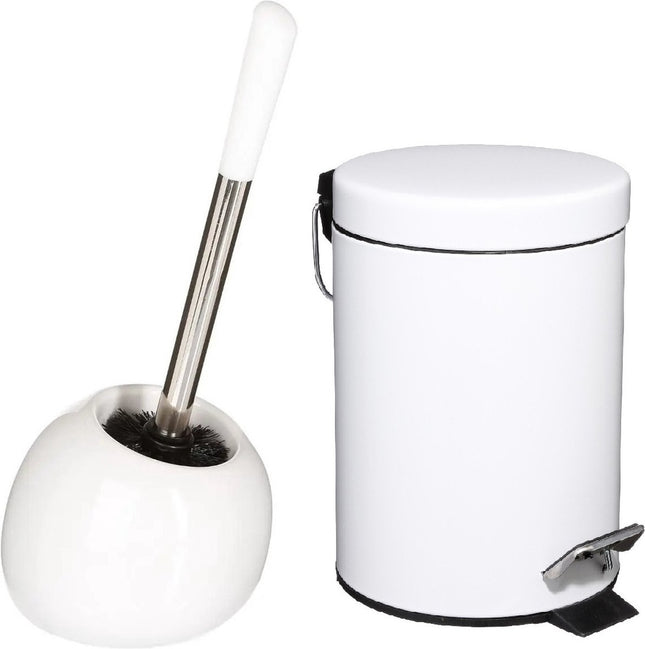 5Five Badkamer/toilet accessoires - WC-borstel en pedaalemmer 3L - wit