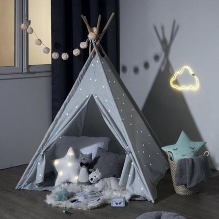 Atmosphera Kids Tipi tipi wigwam- blauw met grijze en zilveren sterren - Speeltent - Hoogte 160 cm - Katoen