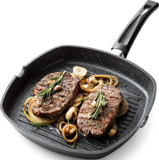 Royalty Line® AG24M Grillpan Inductie - Ø 24 cm - Antiaanbaklaag - Grill Pan Voor Alle Warmtebronnen - Zwart
