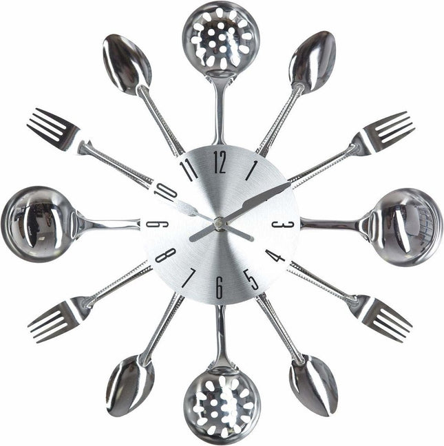 Zilveren Keukenklok Cutlery 38cm - Uniek en Modern Design