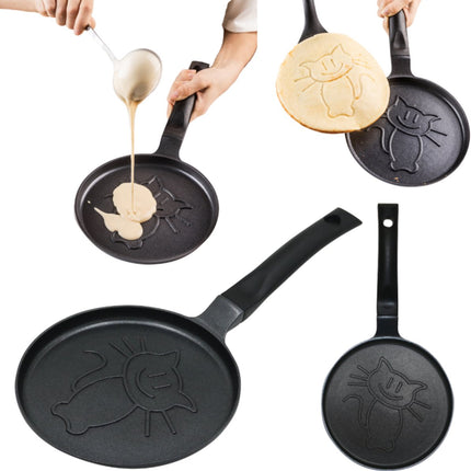 Klausberg KB-7973 Pannekoekenpan - Katten Motief - Ø18 cm - Zwarte Antiaanbaklaag - Geschikt voor Alle Kookstellen Inclusief Inductie - Kat Figuur -