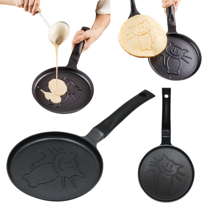 Klausberg KB-7973 Pannekoekenpan - Katten Motief - Ø18 cm - Zwarte Antiaanbaklaag - Geschikt voor Alle Kookstellen Inclusief Inductie - Kat Figuur -