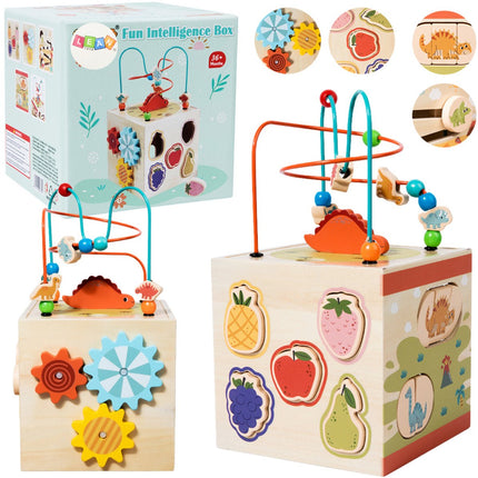 Houten Leerkubus Montessori Speelgoed 5-in-1 - Educatief Activiteitenkubus met Kralenbaan - Houten Speelgoed voor Kinderen vanaf 3 Jaar - Motoriek Leren Speelgoed -