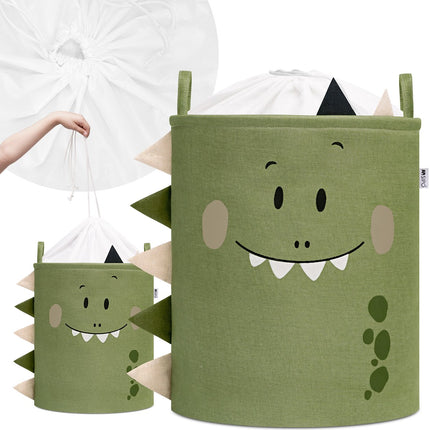 Dino Hoofd Speelgoedopbergmand - XXL Waterafstotende Opbergbox - Polyester Kist met Trekkoord - 63 Liter - 40x40x50 cm - Wasmand - Kledingmand - Speelgoedmand - Sipo
