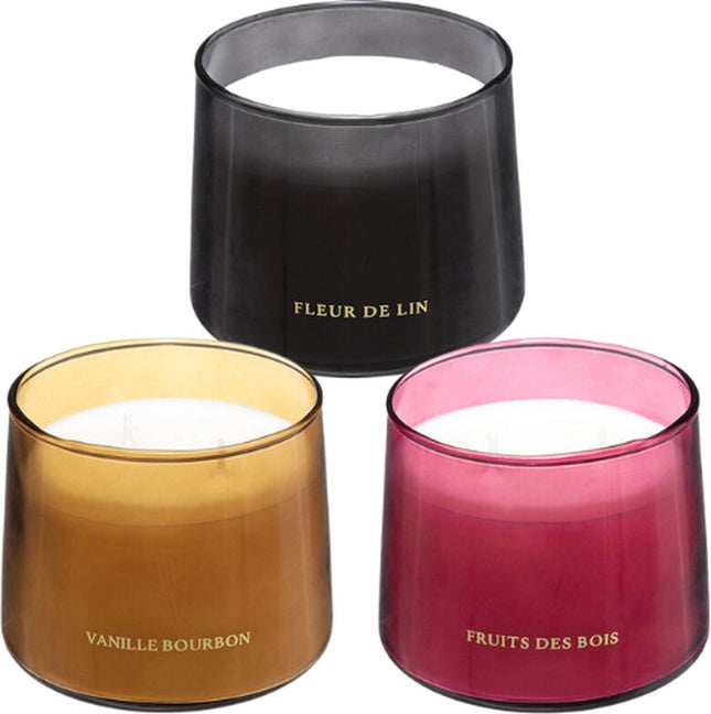 Geurkaars Geschenkset - Bosvruchten, Vanille & Vlasbloem - 3 Stuks - 30 Branduren per Kaars - Luxe Cadeau Set