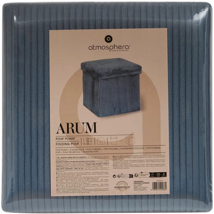 Hocker / Poef Essestial Ribcord - opvouwbaar - blauw - MDF/polyester - 38 x 38 cm - met opbergruimte - extra zitplaatsen