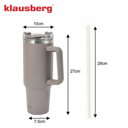 Klausberg KB-7943 Thermische Mok - 1100 ml - Beige - Dubbelwandige Isolatie - Met Handvat en Drinkdop - Thermosbeker - Warmhoudbeker - Thermosfles