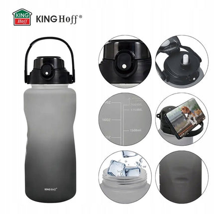 KINGHoff Waterfles 2L met Rietje & Veiligheidslock – BPA-vrij, Lekvrij, One Press Open - drinkfles -bidon