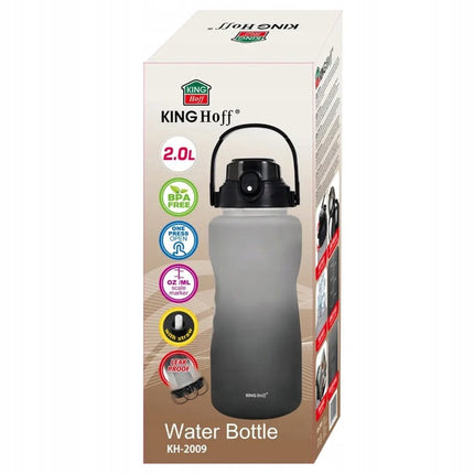 KINGHoff Waterfles 2L met Rietje & Veiligheidslock – BPA-vrij, Lekvrij, One Press Open - drinkfles -bidon