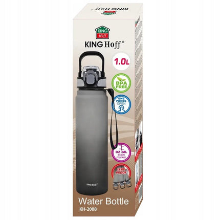 KINGHoff Waterfles 1L met Veiligheidslock – BPA-vrij & Lekvrij – Sportfles - Motivatie Waterfles -bidon