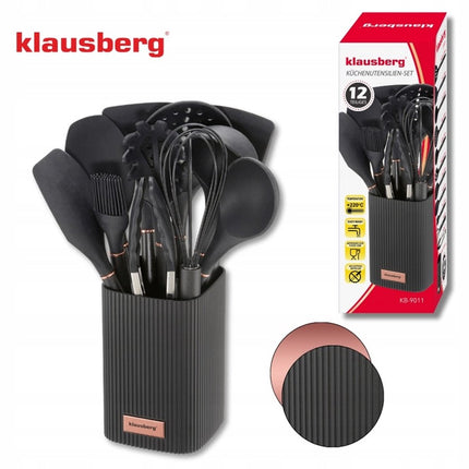 Klausberg Keukengerei Set 12-delig met Standaard – Siliconen Keukengerei – Hittebestendig 220°C – Zwart