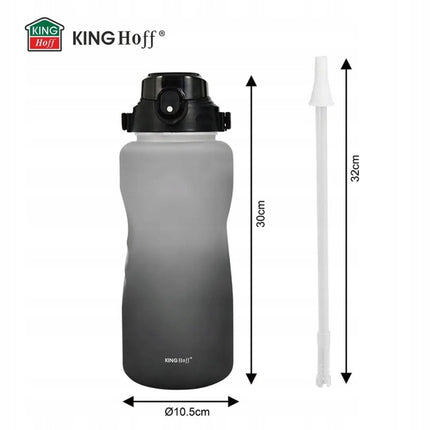 KINGHoff Waterfles 2L met Rietje & Veiligheidslock – BPA-vrij, Lekvrij, One Press Open - drinkfles -bidon