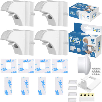 SIPO Magnetische Kastbeveiliging - Onzichtbare Blokkade Set 4-delig - Met Magneetsleutel - SBS-M4 - Ladebeveiliging - Kindersloten -