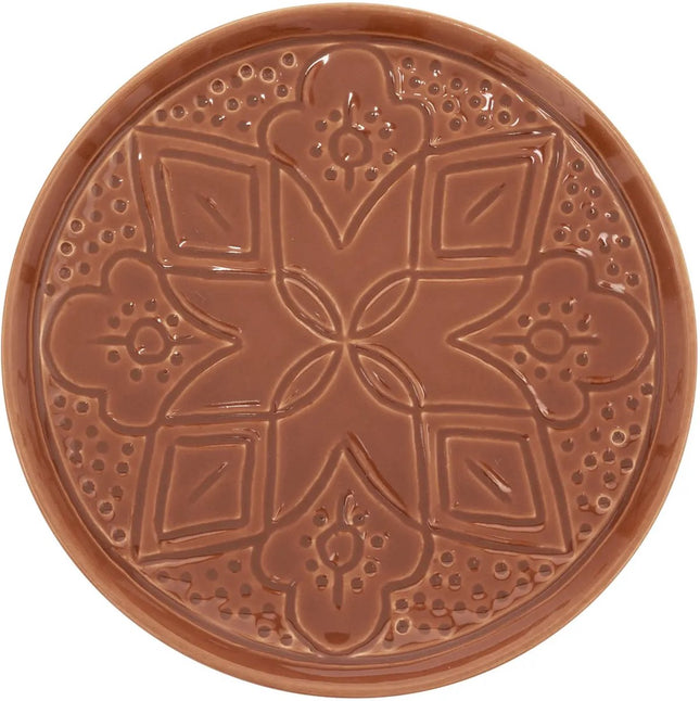 Sienna Dessertbord Terracotta 20 cm - Aardewerk Bordje met Bloemopdruk - Klein Bord - Taartbordje