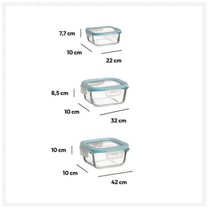 5Five Vershoudbakjes met deksel - glas - set 3x stuks - 330/530/1180 ml - luchtdicht - met clips