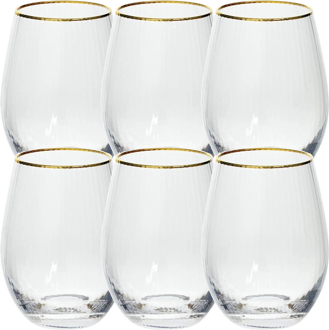 Secret de Gourmet Drinkglazen Salon - 6 ST - tumbler waterglazen - 540 ml - gouden rand