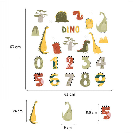 Sipo Wandsticker Cijfers en Dino's - Educatieve Muurdecoratie voor Kinderkamer - 63x63 cm - Zelfklevende Cijfersticker met Dinosaurussen