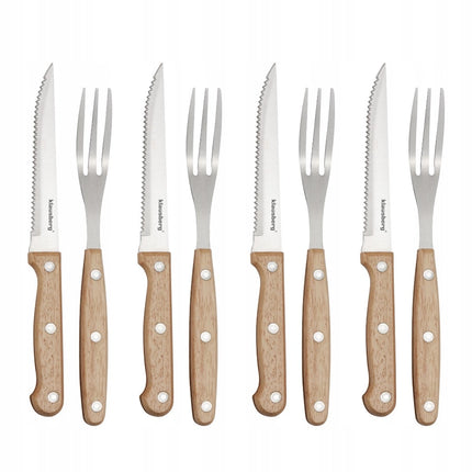 KLAUSBERG 8-Delige Steak & BBQ Set – 4 Steakmessen + 4 Vorken – RVS Bladen – Houten Handgrepen – KB-7976