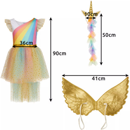 Kruzzel Unicorn / eenhoornkostuum 122‑128 cm – jurk, vleugels & hoofdband