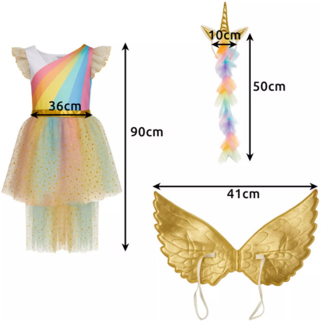 Kruzzel Unicorn / eenhoornkostuum 122‑128 cm – jurk, vleugels & hoofdband