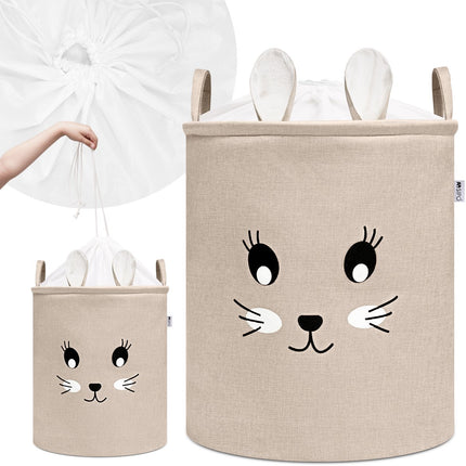 Konijnenhoofd Speelgoedopbergmand - XXL Waterdichte Opbergbox - Beige Knuffel Konijn - Polyester Kist - 63 Liter - 40x40x50 cm - Speelgoedmand - Kinderwasmand - Kledingmand - Sipo