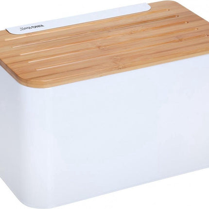 Kinghoff 1072 - broodtrommel - wit - rvs met hout - 35x20,4x21,5 cm