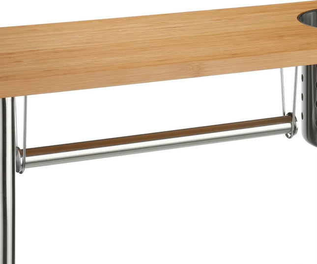 5Five keukenrek/aanrecht organizer met keukenrolhouder/keukengerei houder - 56 x 20 x 21 cm - bamboe hout/rvs