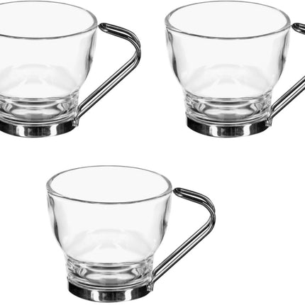Set van 3 Mokken - 11 cl Glas en Metaal - Duurzaam en Stijlvol - Ideaal Cadeau voor Koffie- en Theeliefhebbers