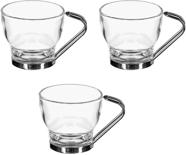 Set van 3 Mokken - 11 cl Glas en Metaal - Duurzaam en Stijlvol - Ideaal Cadeau voor Koffie- en Theeliefhebbers