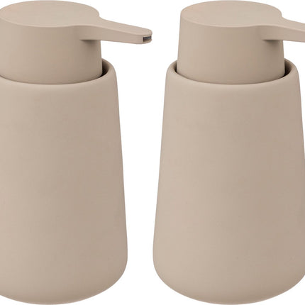 5Five Zeeppompje/dispenser - 2x - Cocoon - kunststeen - beige - 15 cm - 300 ml - Badkamer/toilet/keuken
