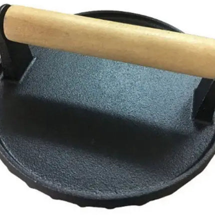 Gietijzeren Hamburgerpress XL – Zware Grill- en BBQ Press voor Hamburgers, Smashburgers en Vlees – 17,5 cm – Met Houten Handvat - Vleespress - Press voor gegrilde groenten - Rond