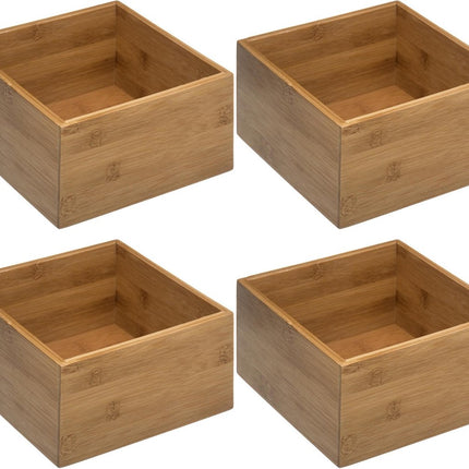 5Five - Opberg/sorteer/lade verdelers bakjes bamboe 18 x 18 x 9.5 cm - Set van 4x stuks