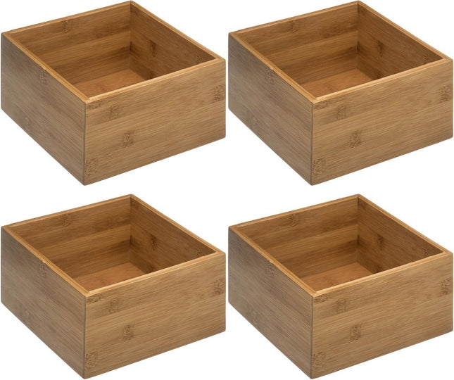 5Five - Opberg/sorteer/lade verdelers bakjes bamboe 18 x 18 x 9.5 cm - Set van 4x stuks