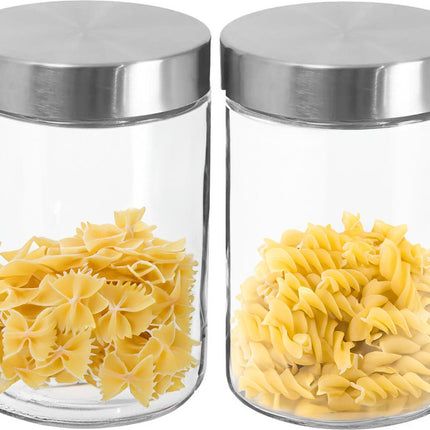 Secret de Gourmet Voorraadbus/voorraadpot - 2x stuks - 1,2L - glas - RVS deksel - 750 ml - met luchtdichte deksel