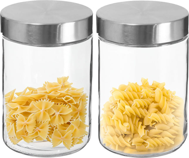 Secret de Gourmet Voorraadbus/voorraadpot - 2x stuks - 1,2L - glas - RVS deksel - 750 ml - met luchtdichte deksel